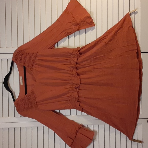 C&V Cottage Style Crepe Mini Dress with Ruffles & Bell Sleeves - Picture 15 of 15